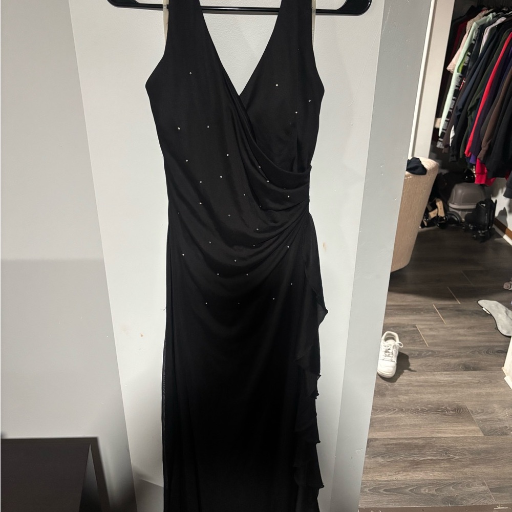 B Darlin Black Maxi Dress with Rhinestone Accents